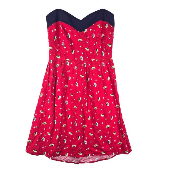 Love Notes Smocked Strapless Dress Red Floral Womens Small - Picture 1 of 5